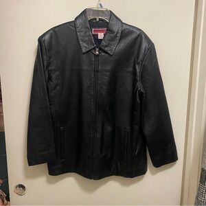 Merona Mens Black Genuine Leather Jacket M Medium Chest 38” Full Zip  Length 28”